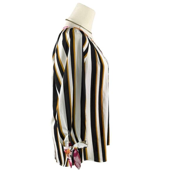 Fig & Flower Striped Floral Blouse | Mixed Print Boho Top | Size Small - Picture 5 of 12